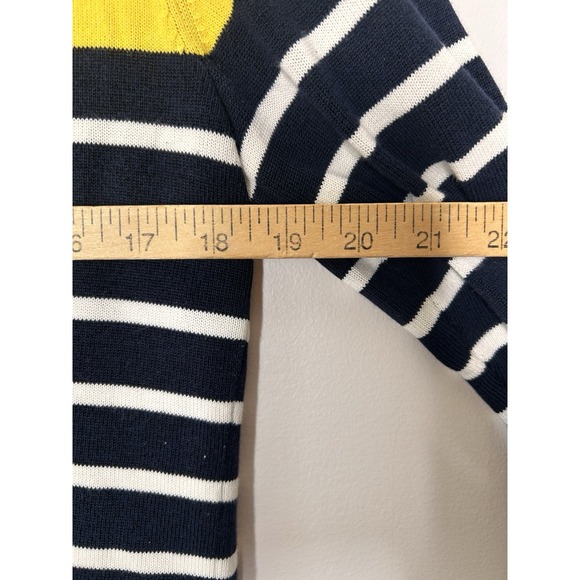 Talbots Navy Blue Yellow And White Striped 3/4 Sleeve Sweater Size Medium - Picture 7 of 9